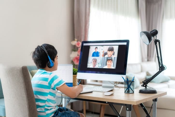 Student attending an online tuition class at Thangam Varahi Tuition Hub